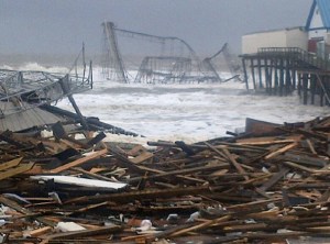 The boardwalk/amusement park in Seaside Heights, NJ after Superstorm Sandy.